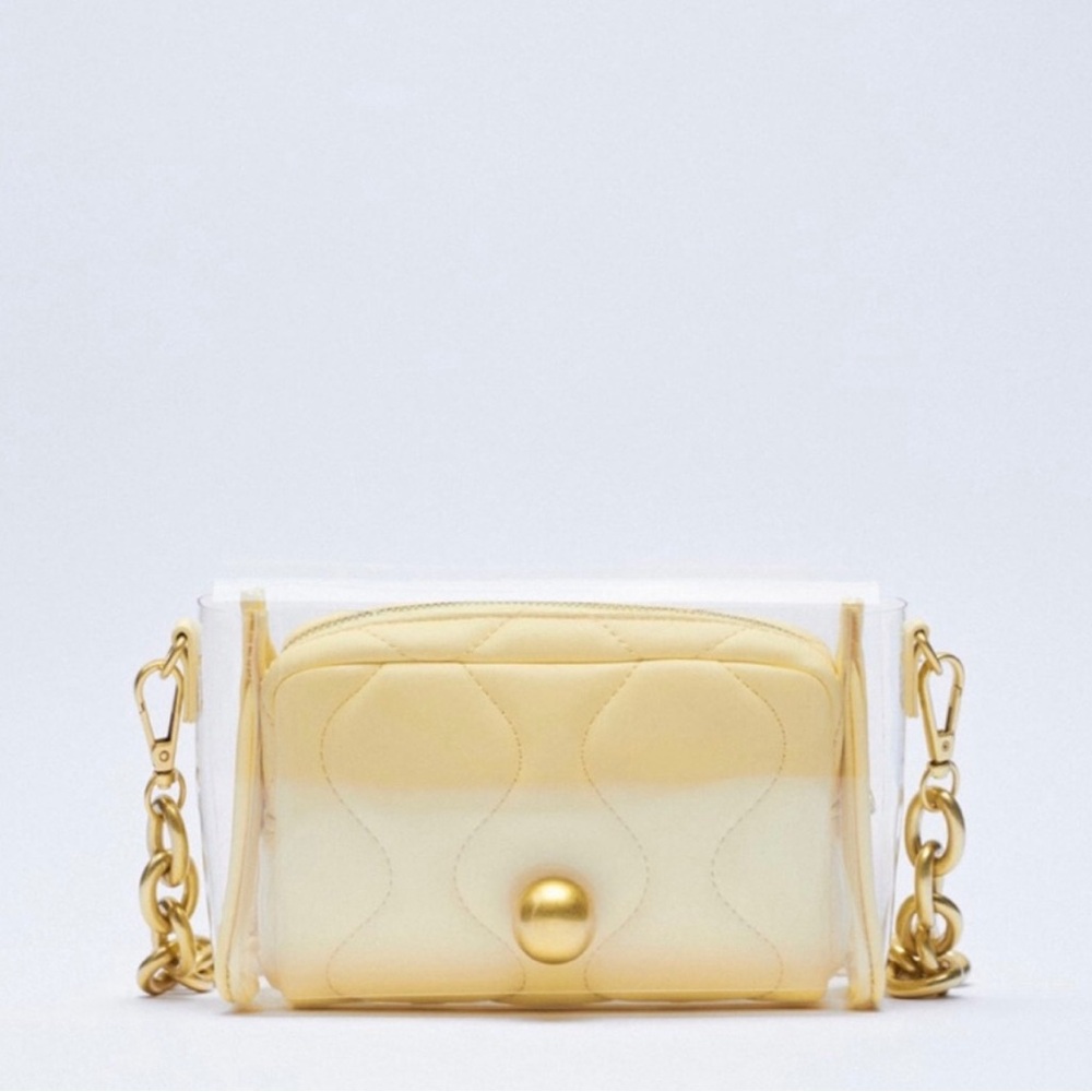 ZARA unique bag in bag Shoulder bag in gorgeous yellow with Gold chain 🔥🔥🔥 - Picture 6 of 11